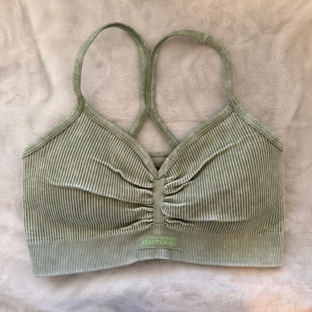 Bo+Tee XS Green Sports Bra